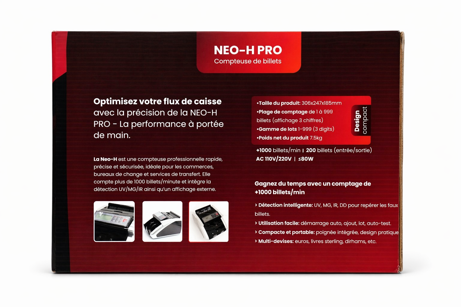 Neo H Pro – Compteuse de Billets Professionnelle avec Détection UV/MG – Image 2